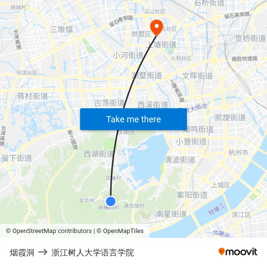 烟霞洞 to 浙江树人大学语言学院 map