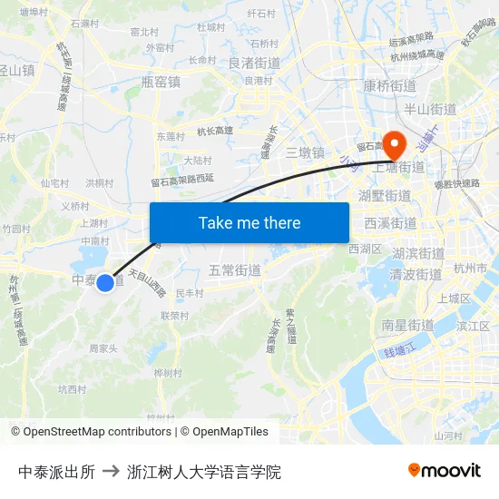 中泰派出所 to 浙江树人大学语言学院 map