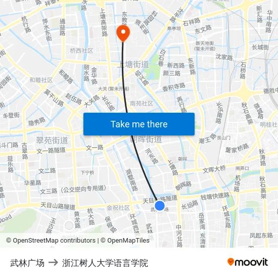武林广场 to 浙江树人大学语言学院 map