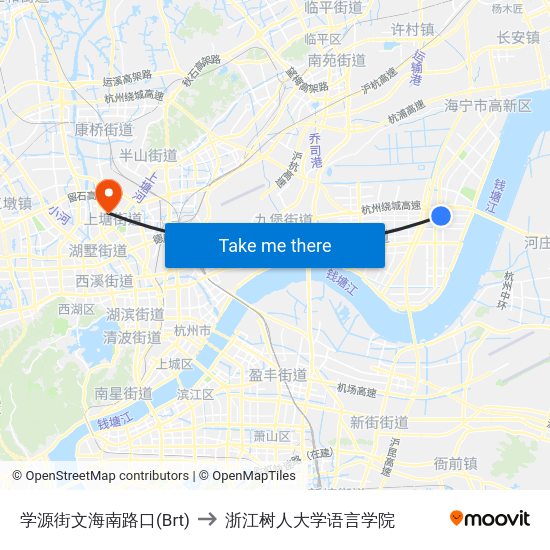 学源街文海南路口(Brt) to 浙江树人大学语言学院 map