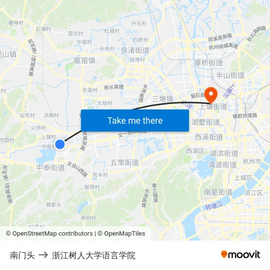 南门头 to 浙江树人大学语言学院 map