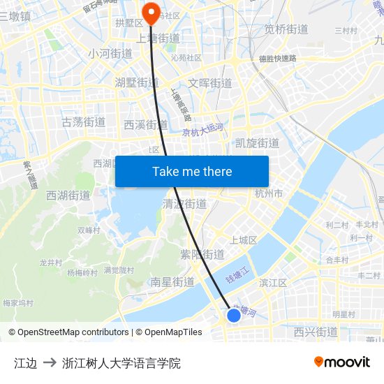 江边 to 浙江树人大学语言学院 map