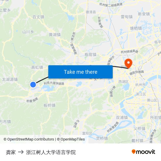 龚家 to 浙江树人大学语言学院 map