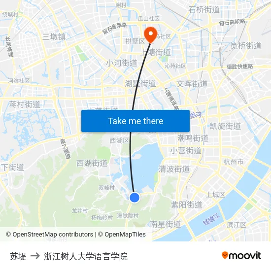 苏堤 to 浙江树人大学语言学院 map