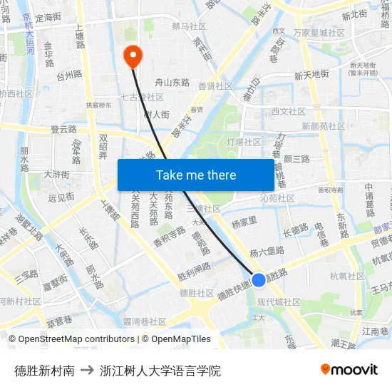 德胜新村南 to 浙江树人大学语言学院 map
