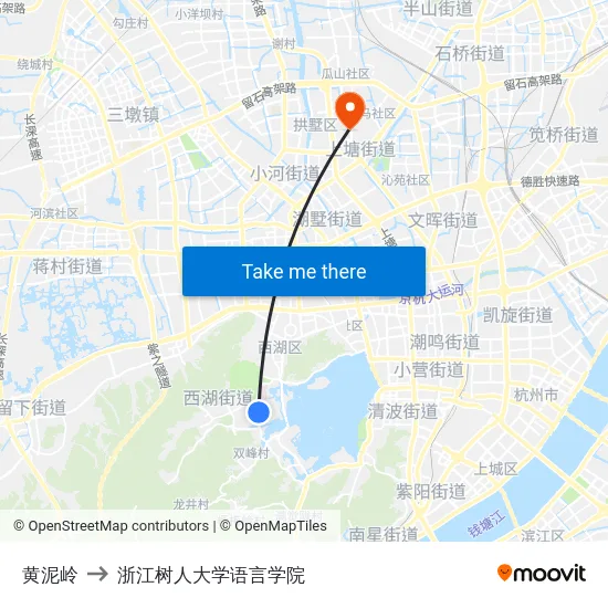 黄泥岭 to 浙江树人大学语言学院 map