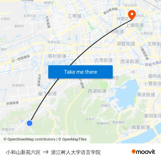 小和山新苑六区 to 浙江树人大学语言学院 map