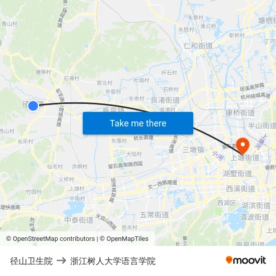 径山卫生院 to 浙江树人大学语言学院 map