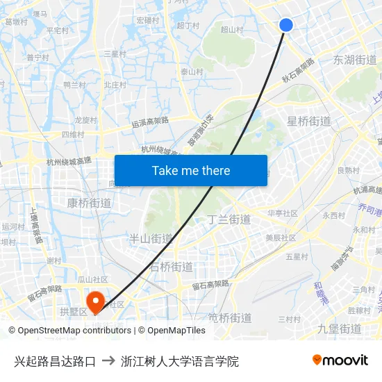 兴起路昌达路口 to 浙江树人大学语言学院 map