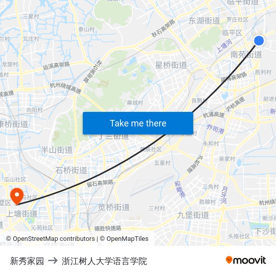 新秀家园 to 浙江树人大学语言学院 map