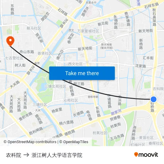 农科院 to 浙江树人大学语言学院 map