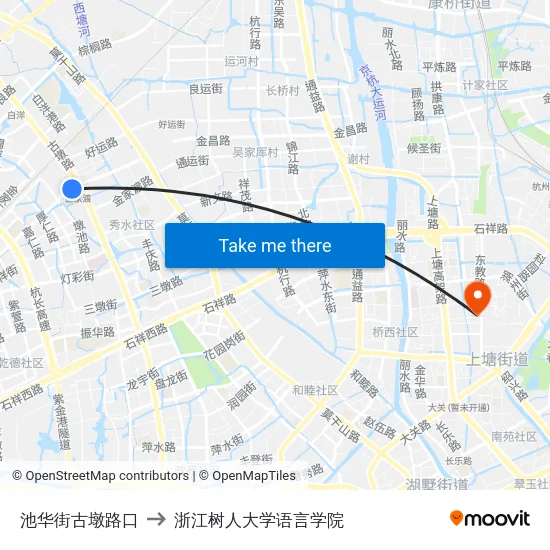 池华街古墩路口 to 浙江树人大学语言学院 map