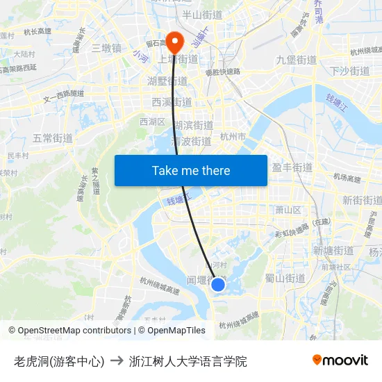 老虎洞(游客中心) to 浙江树人大学语言学院 map