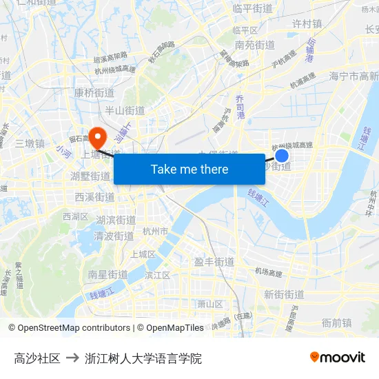 高沙社区 to 浙江树人大学语言学院 map