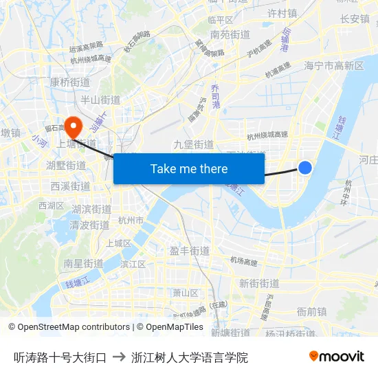 听涛路十号大街口 to 浙江树人大学语言学院 map