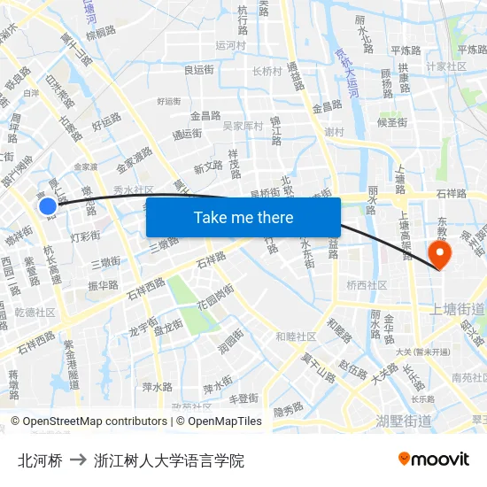 北河桥 to 浙江树人大学语言学院 map