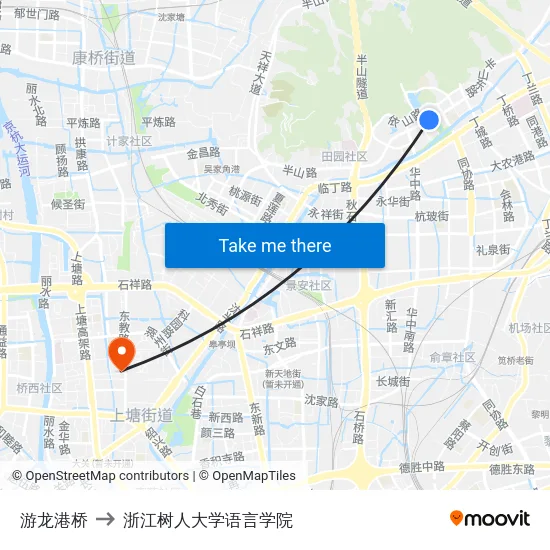 游龙港桥 to 浙江树人大学语言学院 map