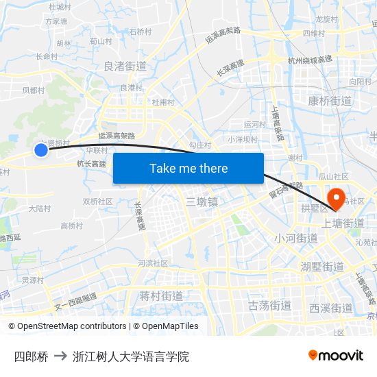 四郎桥 to 浙江树人大学语言学院 map