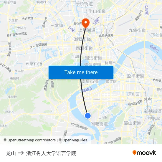 龙山 to 浙江树人大学语言学院 map