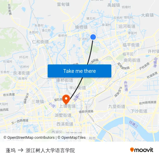 蓬坞 to 浙江树人大学语言学院 map