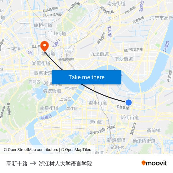 高新十路 to 浙江树人大学语言学院 map