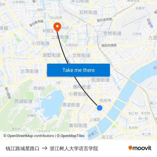 钱江路城星路口 to 浙江树人大学语言学院 map