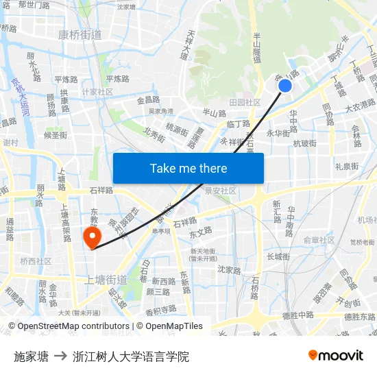 施家塘 to 浙江树人大学语言学院 map