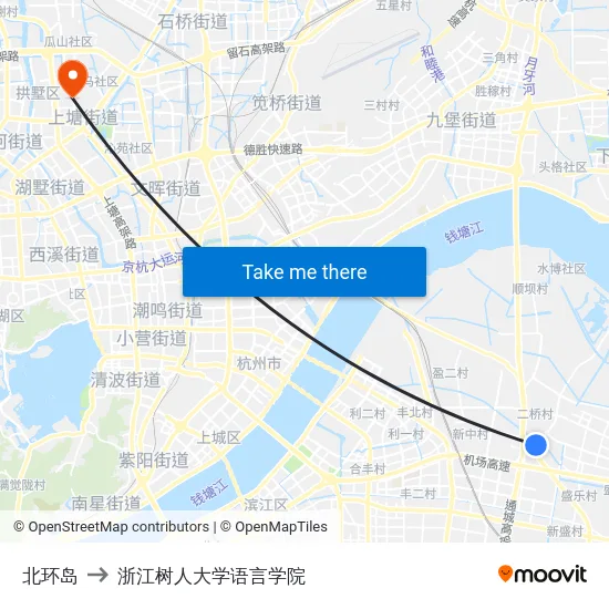 北环岛 to 浙江树人大学语言学院 map