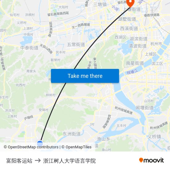 富阳客运站 to 浙江树人大学语言学院 map