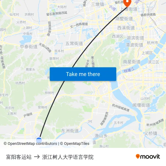 富阳客运站 to 浙江树人大学语言学院 map