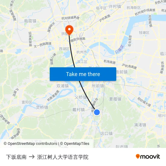 下坂底南 to 浙江树人大学语言学院 map