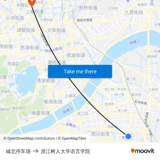 城北停车场 to 浙江树人大学语言学院 map