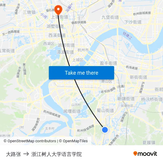 大路张 to 浙江树人大学语言学院 map