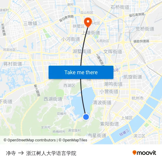 净寺 to 浙江树人大学语言学院 map