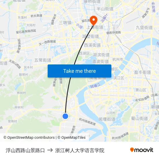 浮山西路山景路口 to 浙江树人大学语言学院 map
