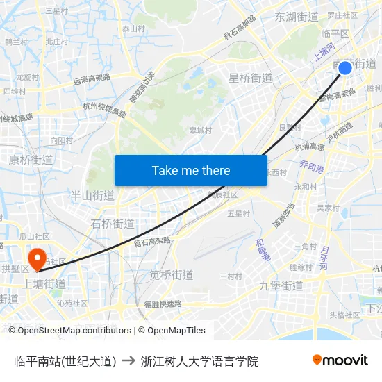临平南站(世纪大道) to 浙江树人大学语言学院 map
