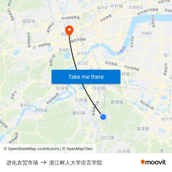 进化农贸市场 to 浙江树人大学语言学院 map