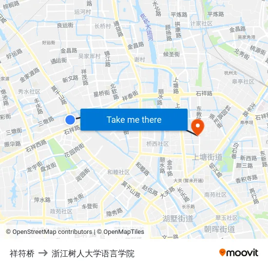 祥符桥 to 浙江树人大学语言学院 map