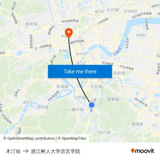 木汀徐 to 浙江树人大学语言学院 map