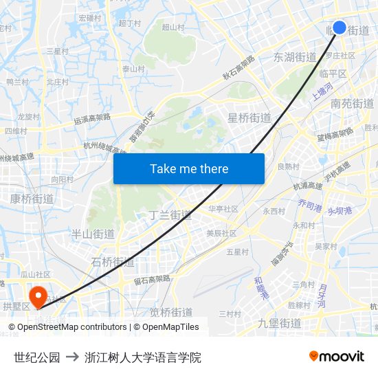 世纪公园 to 浙江树人大学语言学院 map