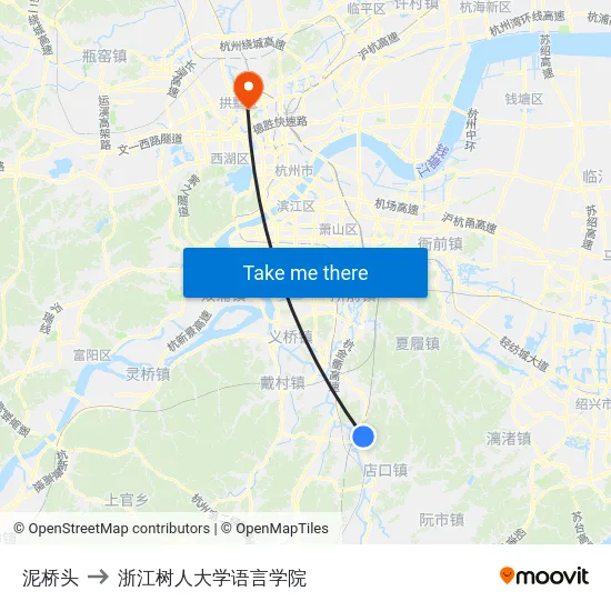 泥桥头 to 浙江树人大学语言学院 map