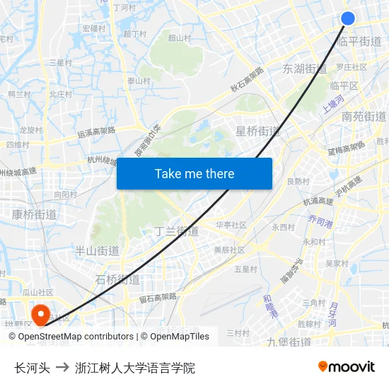 长河头 to 浙江树人大学语言学院 map
