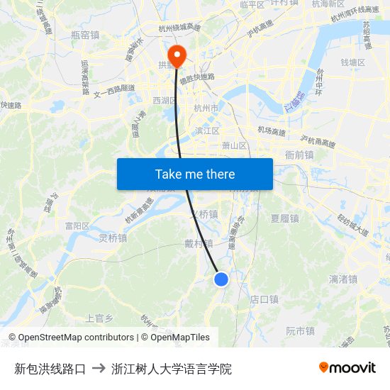 新包洪线路口 to 浙江树人大学语言学院 map