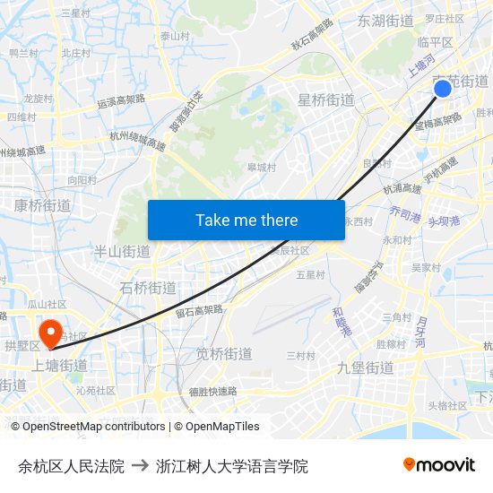 余杭区人民法院 to 浙江树人大学语言学院 map