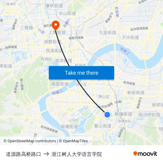 道源路高桥路口 to 浙江树人大学语言学院 map