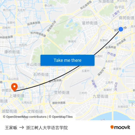 王家畈 to 浙江树人大学语言学院 map