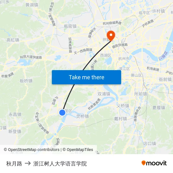 秋月路 to 浙江树人大学语言学院 map
