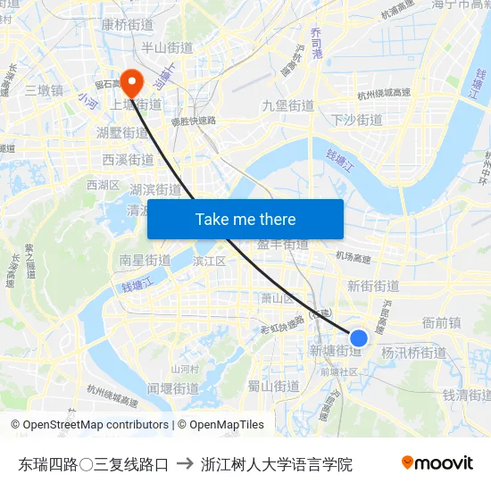 东瑞四路〇三复线路口 to 浙江树人大学语言学院 map