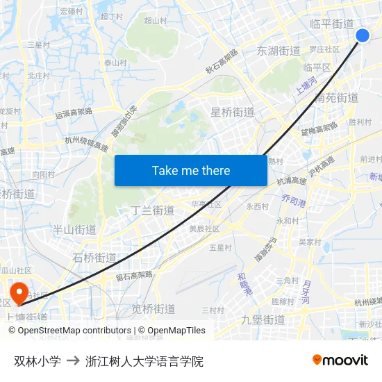 双林小学 to 浙江树人大学语言学院 map