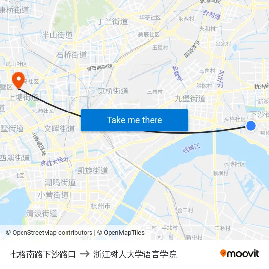 七格南路下沙路口 to 浙江树人大学语言学院 map